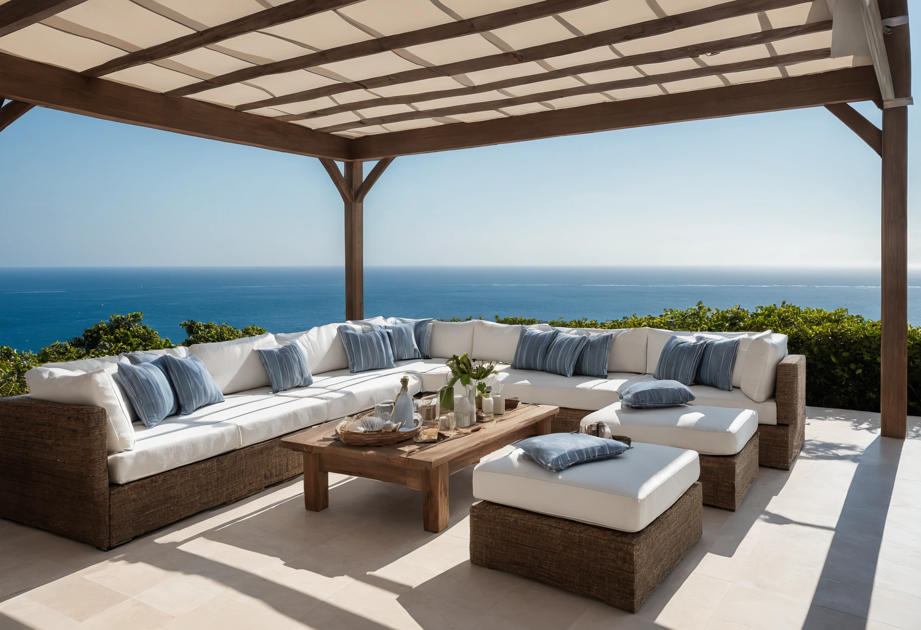 Covered villa terrace with performance-fabric outdoor seating
